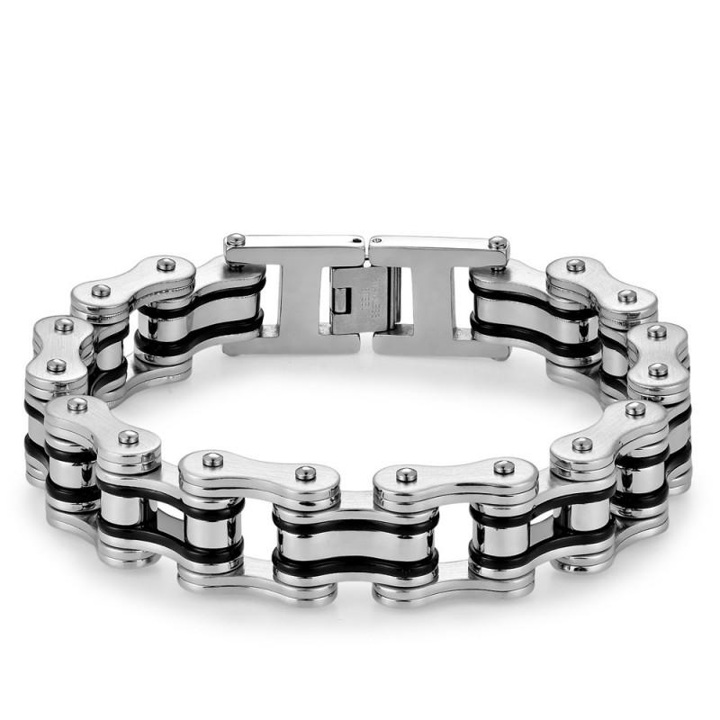 Stainless Steel Biker Bracelet Men - Hip Hop Style Cycling Safety Accessory With Chain Design Geometric