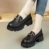 New Women's Shoes Soft Leather Versatile Small Leather Shoes Autumn Thick Sole Height Increase One Pedal Single Shoes