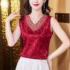 WTEMPO Large Size Satin Jacquard Camisole Vests for Women Spring Summer Solid Color Loose Lace Patchwork Sleeveless Tops