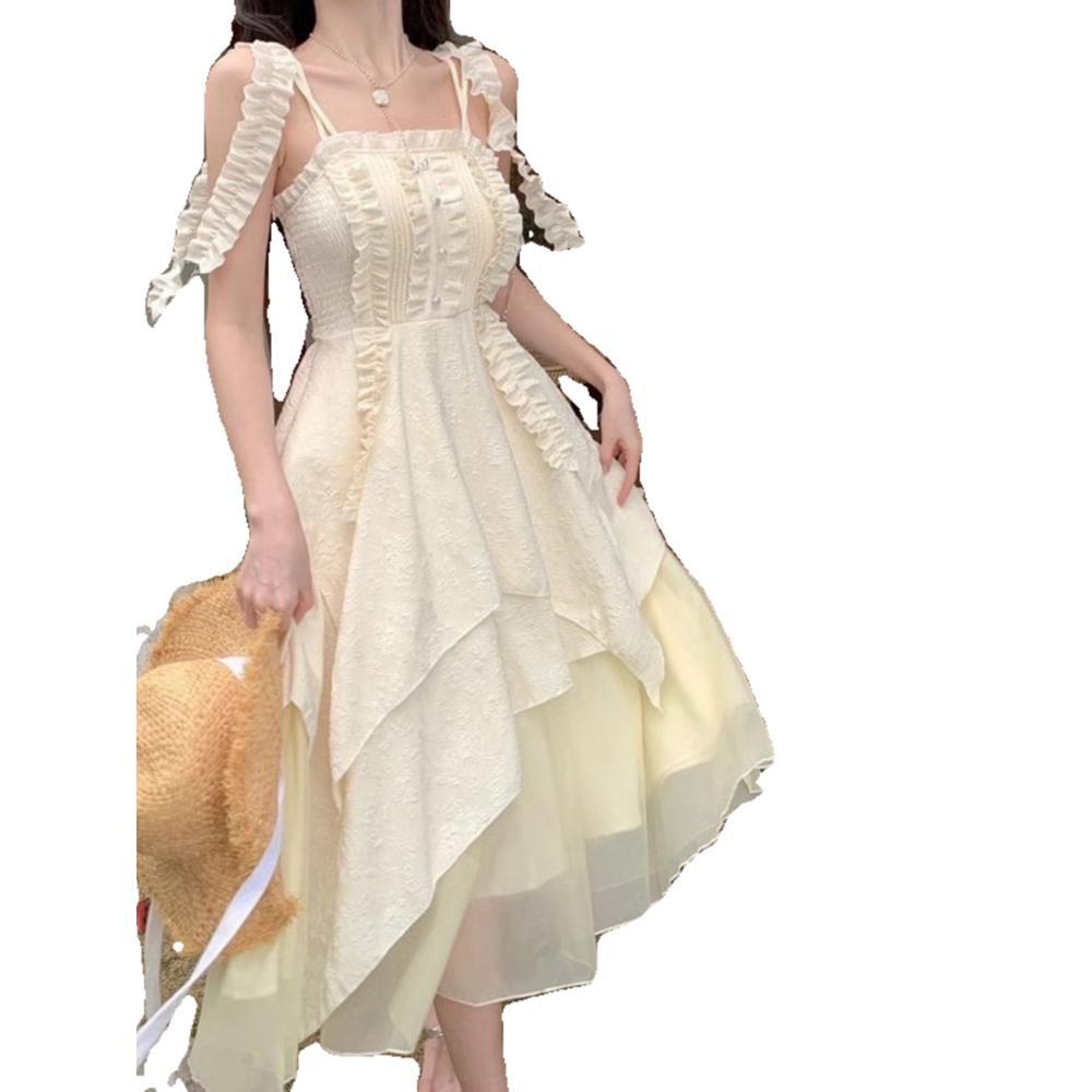 French Summer New Temperament Gentle Wind Vacation Dress High Sense Suspender Mesh Puffy Dress Dress Women