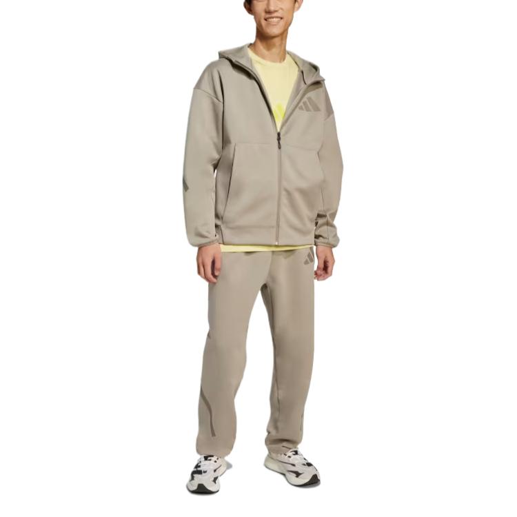 adidas Primeknit Solid Color Logo Sports Skin-Friendly Loose Fit Straight Leg Casual Pants Men Bottoms Putty-Beige JC6716