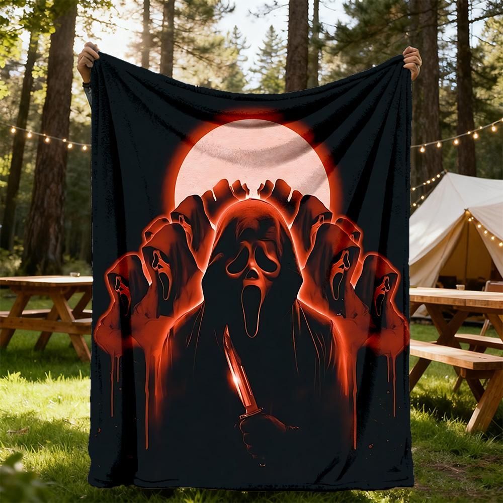 1pc Scream Mask Outdoor Blanket Lightweight Flannel, Soft & Warm, All Season Use for Sofa, Outdoor, Camping, Living Room, Office, Chair