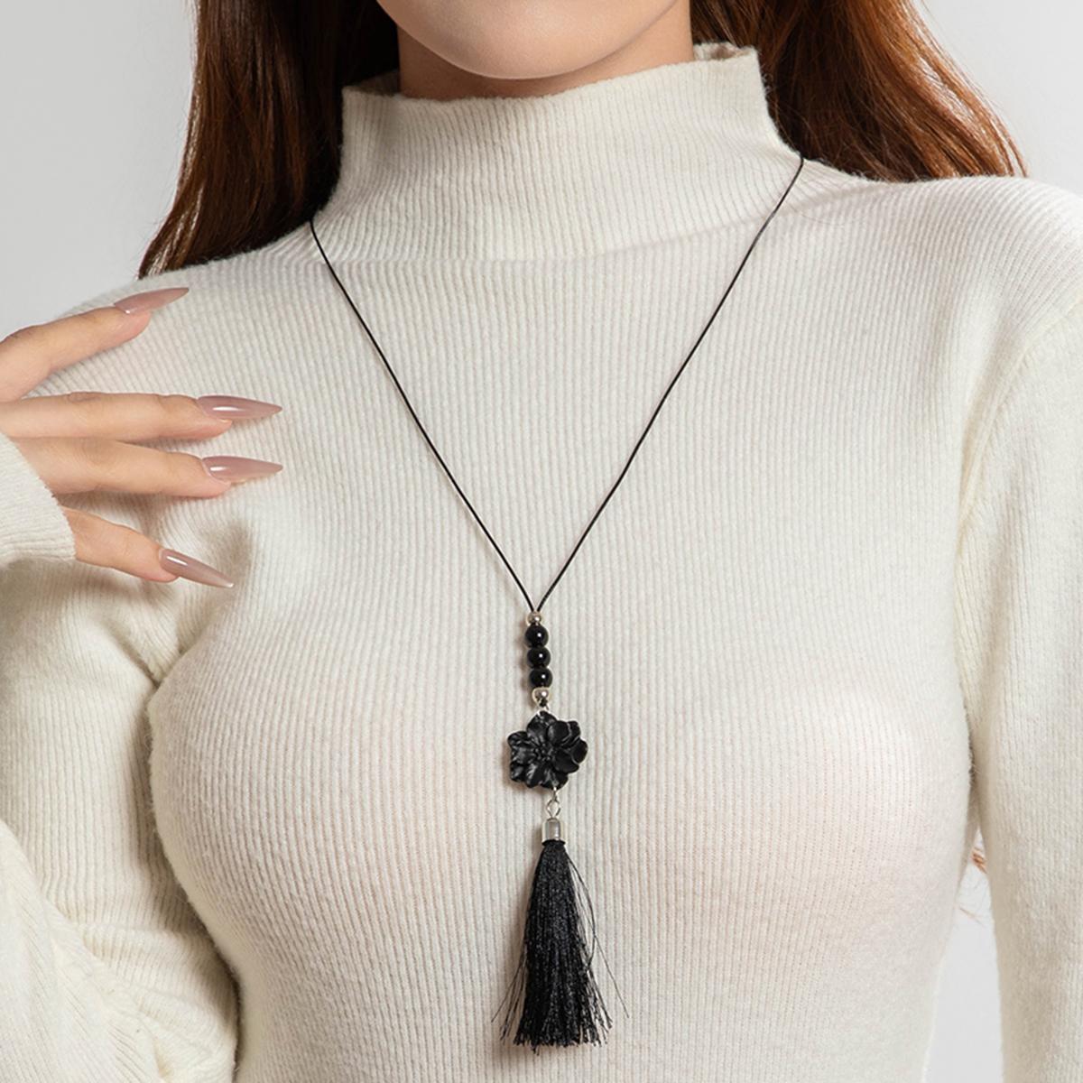 

Осенне-зимняя модная креативная красочная подвеска-камелия с кисточкой, ожерелье для повседневной носки, семейных посиделок, цепочка для свитера, Y-образное ожерелье