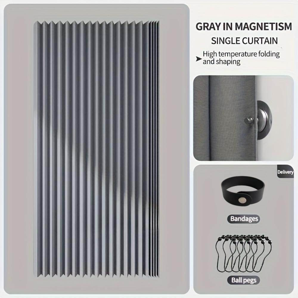 Gray Foldable High-Temperature Resistant Polyester Bathroom Partition Curtain with Hole Hook - Wave Style, Machine Washable,Bathroom Decor