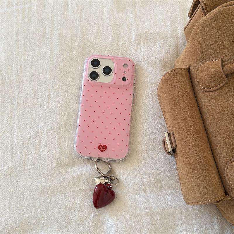 Niche Minimalist Polka Dot Heart Pendant for iPhone 17, 16 Pro Max, 15, 14 Mobile Phone Case