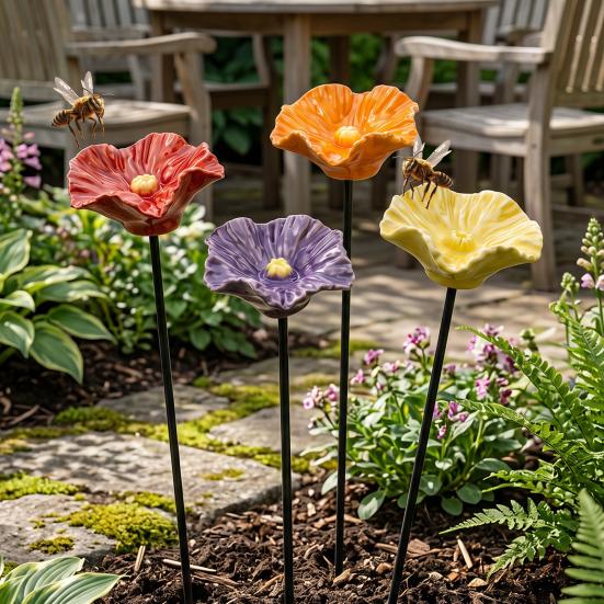 Harz Blume Gartenstab Bienen Tränke Hof Kunststab Outdoor Dekoration Bestäuber Wasserspender für Bienen Schmetterlinge Weg Blumenbeet Dekoration