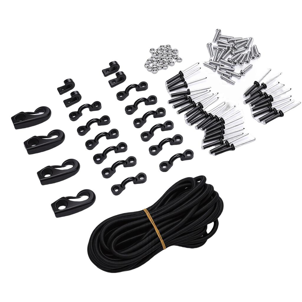 Kayak Deck Rigging Kit with Deck Loops Tie Down Pad Eyes Bungee Cord J Hooks Screws Rivets for Canoes Boat