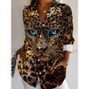 Large Size Women's Long Sleeve Shirt Leopard Print Loose Print Shirt