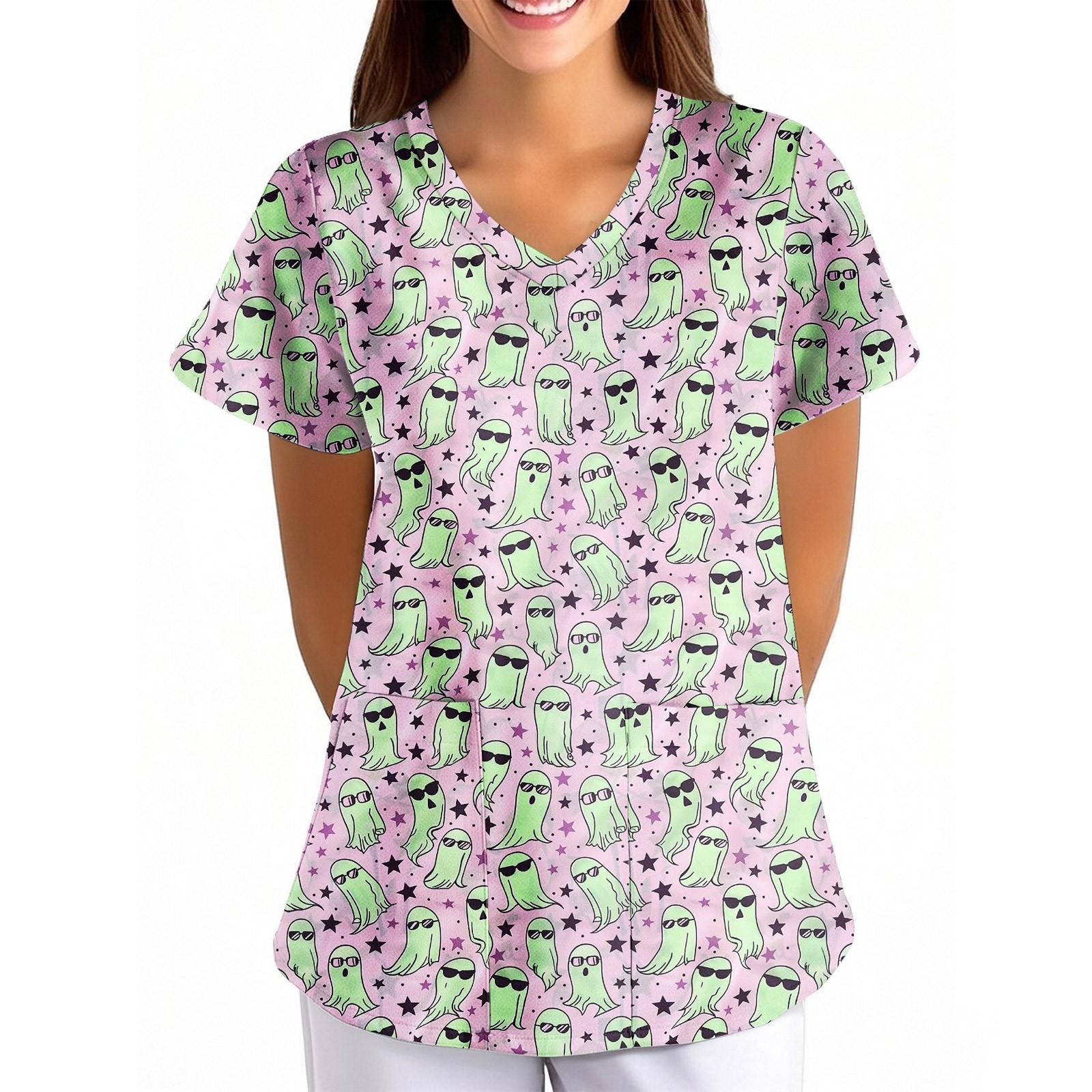 

Женская Хэллоуинская Принтованная Свободная V-образная Горловина Карман Короткий Рукав Форма Форма XXXXXL белый