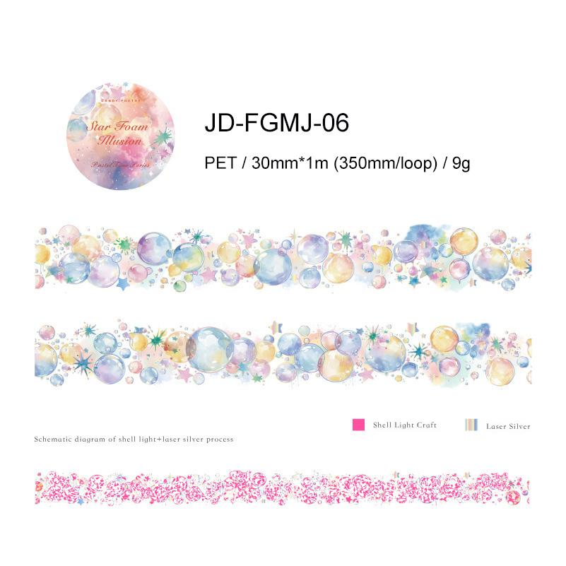 

JIANWU Floating Light Dream Series Vintage Colorful Bubble Landscape Material Collage PET Tape Creative DIY Journal Stationery