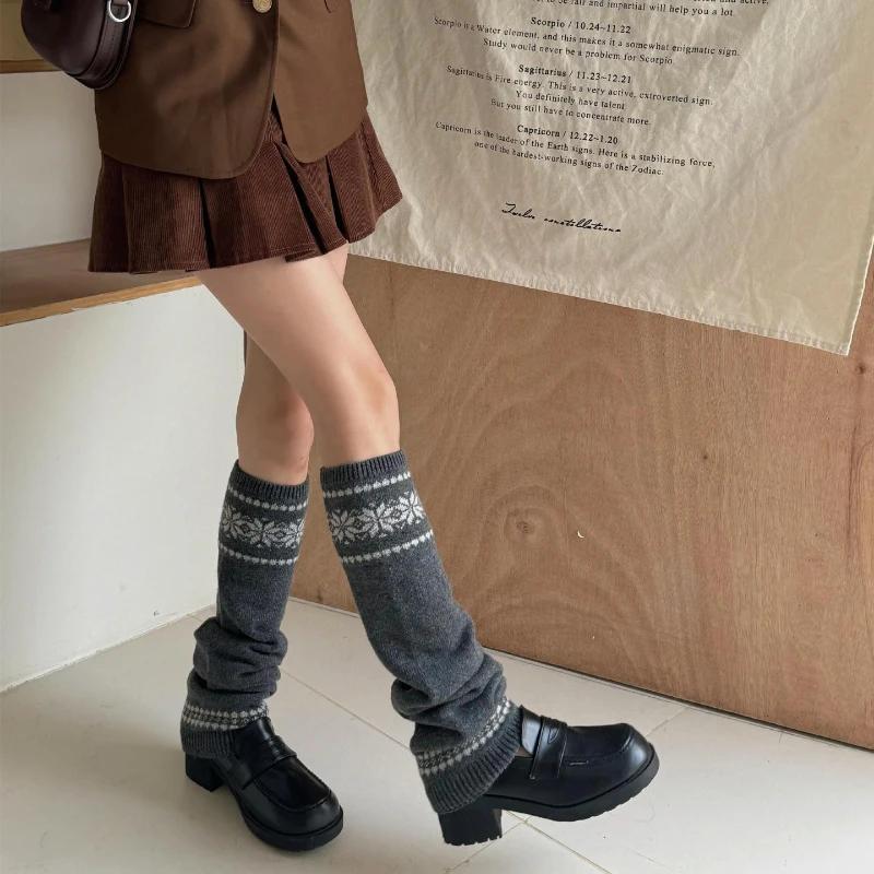 30% Wool Leg Warmers Women Warm Knitted Foot Cover Knee Socks Jk Lolita Girls Long Socks Stockings Leg Warmers Autumn And Winter