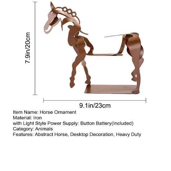 Abstract Horse Sculpture Hollow Horse Statue with Light Metal 3D Animal Figurine Home Office Desktop Decoration Ornament