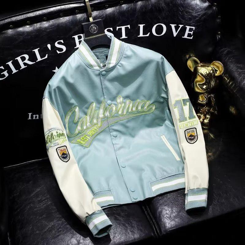 Chaqueta de Béisbol de Cuero PU y Algodón para Hombre, Tendencia Americana - Abrigo de Piloto de Invierno para Parejas, Acolchada Casual.