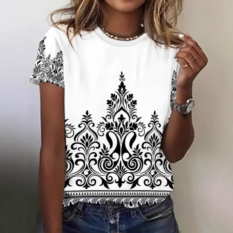 Zomer Dames Top Ronde Hals Korte Mouwen Schattig Simpel Bedrukt T-shirt