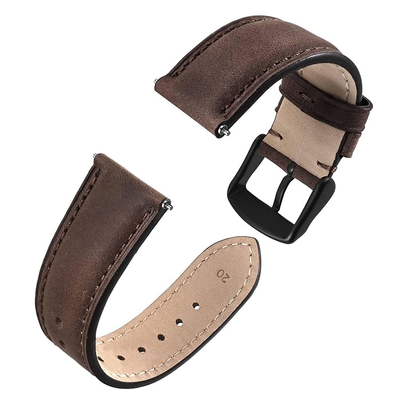 

[Anbeer] watch band 20mm leather watch band Quick Release replacement band stainless steel buckle Black brown/black buckle
