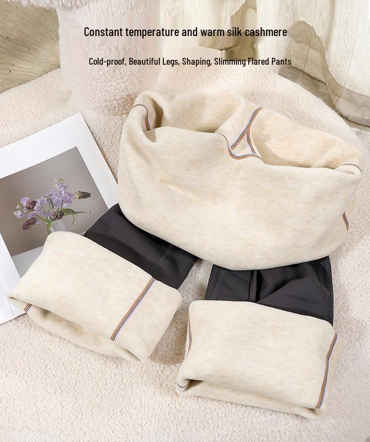 Winter Fleece-Lined Maternity Flare Pants with Abdominal Support and High Waist Design