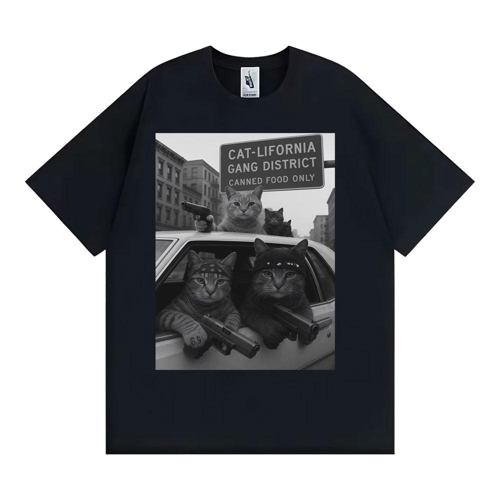 

Уникальная забавная футболка с принтом мема про кошачью банду, унисекс, уличный стиль Харадзюку Y2k, оверсайз, мужские летние топы, свободная хлопковая футболка M чёрный