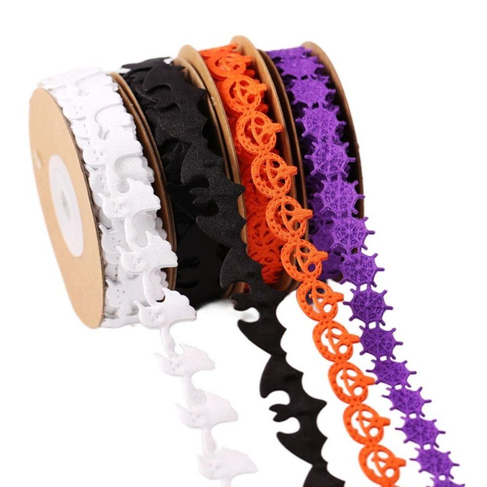 Embossed Design Halloween Ribbon Polyester Material 10m Length Bat Ribbon Handmade DIY Ribbon Ghost Ribbon Bow Craft