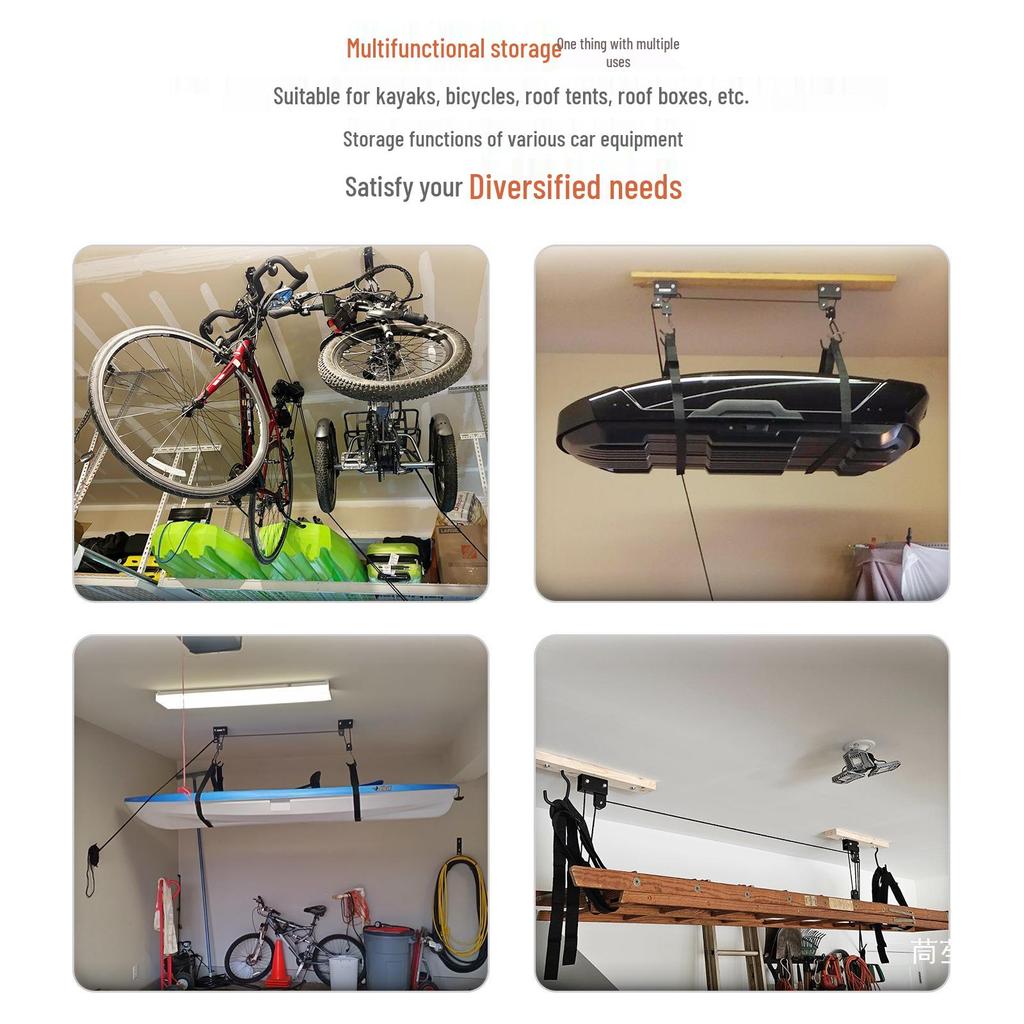 Versatile Roof Box Sling Hoist: Platform Lifting Rack with Pulley for Kayak & Bicycle