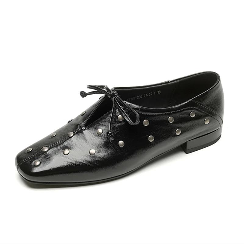 2025 new spring and autumn women's shoes Lace-up Mary Jane female loafers Large-size square-toe formal leather shoes women