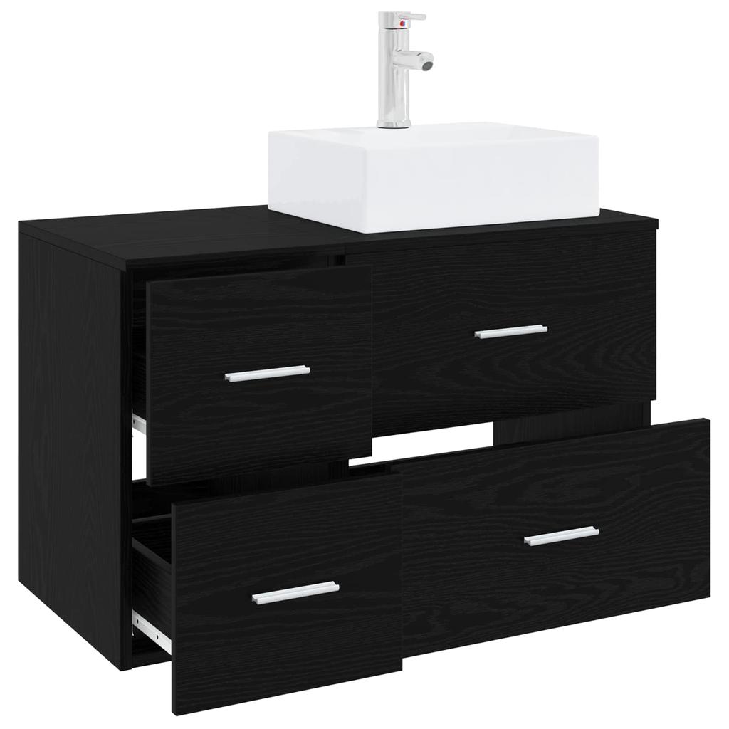 Bathroom Furniture Set 2 Pcs Black Oak Engineered Wood