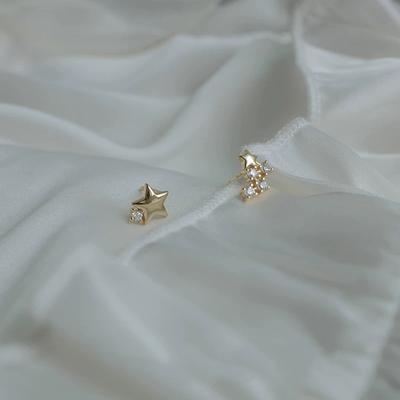 S925 Sterling Silver Star Asymmetric Stud Earrings Female Star Moon Diamond Special-Interest Design Simple Wild Earrings