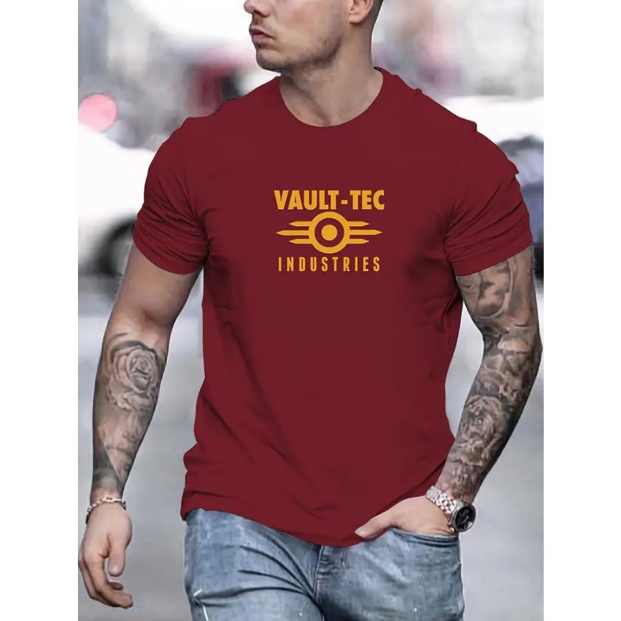 Vault-Tec Industries Men's Cotton T-Shirt - 100% Cotton Basic Casual Crew Neck Tee Regular Fit Knit Fabric for Summer