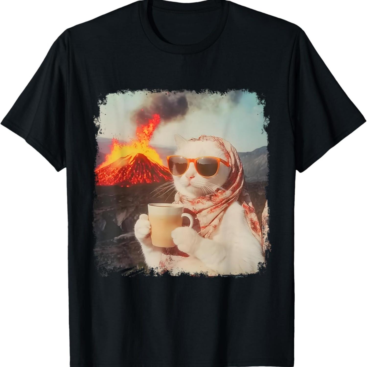 Meme I m Just A Chill Cat Cool Cat With Coffee By Volcano T-Shirt S чёрный