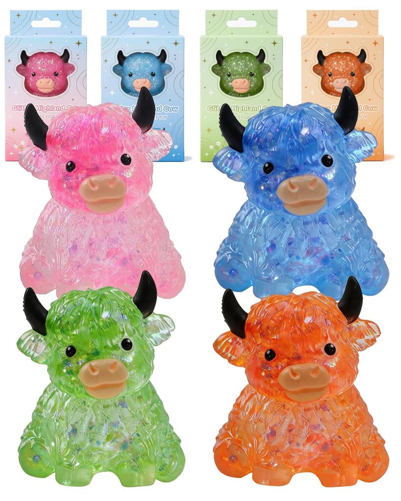 Creative Highland Cow Desk Ornament: Realistic Glitter Squeeze Toy, Office Decor, Solid Gel Sensory Stress Reliever, Gift