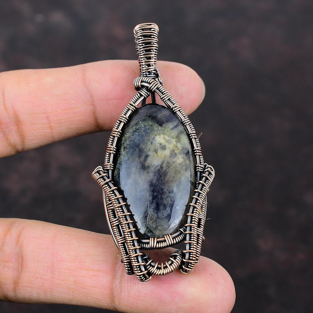 Iolite Sunstone Gemstone Pendant Copper Wire Wrapped Pendant Copper Boho Jewelry Ethnic Pendant Handmade Wire Wrapped Jewelry Wedding Gift