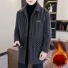 Abrigo de Lana y Forro Polar Cálido de Invierno para Hombre, de Longitud Media, Moderno, con Solapa Gruesa y Rayas, Elegante y Versátil, Tipo Trench