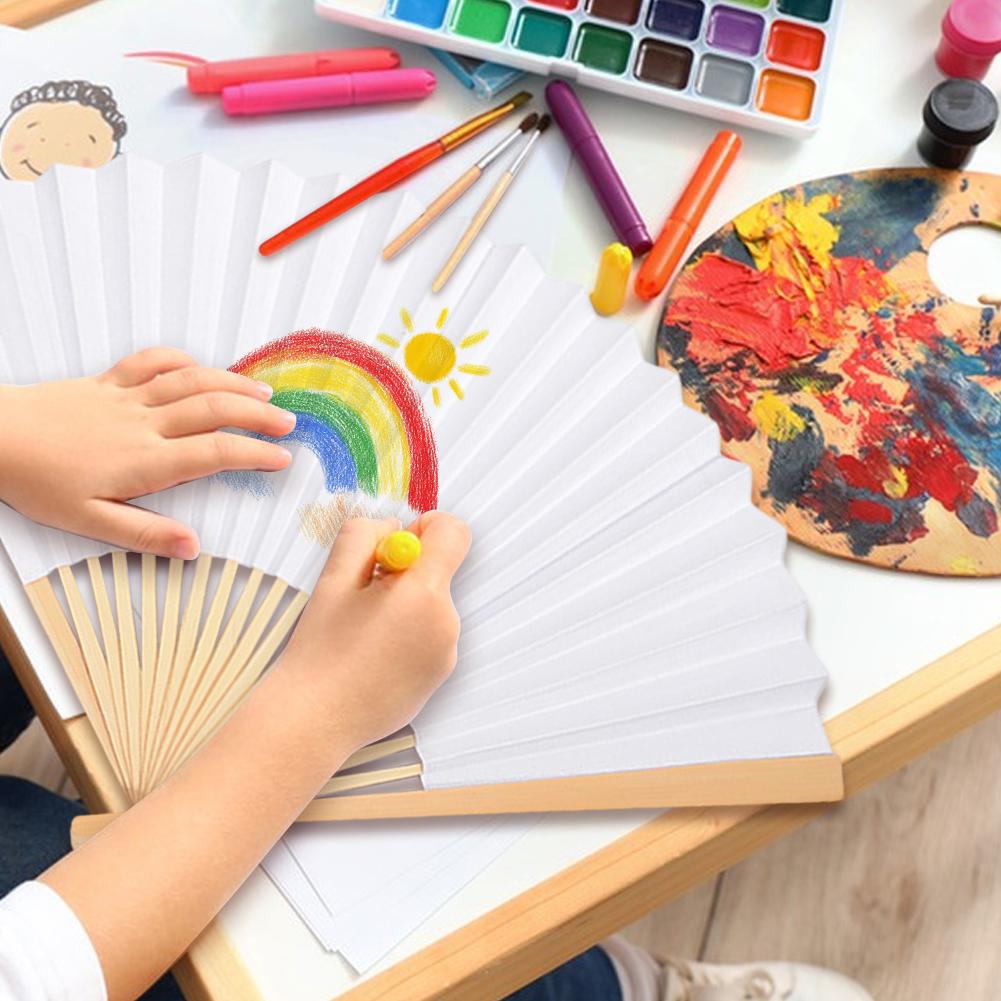 6/10/20 Pcs White Paper Hand Fan Chinese Handheld Fan Folded Fan for DIY Decoration Wedding Dancing Party Summer