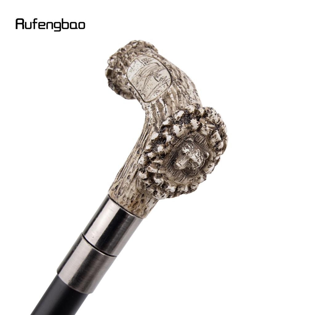Silver Resin Bear Tree Root Head Walking Cane Fashion Decorative Steel Stick Gentleman Elegant Cosplay Cane Knob Crosier 94cm