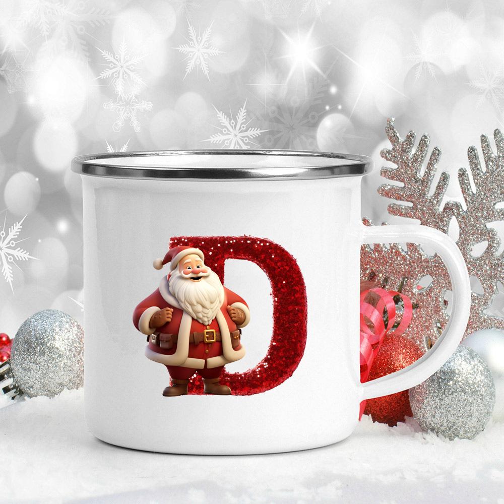 26 Letter Santa Claus Printed Enamel Cup Milk Juiice Coffee Cup Mug Best Christmas Gift For Family Friends