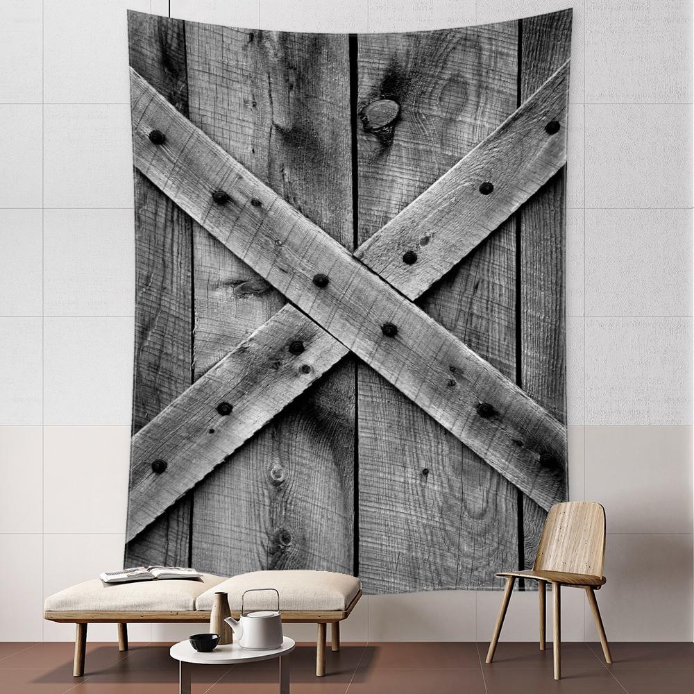Gray Retro Wooden Door Tapestry Wall Hanging Abstract Art Hippie Tapez Psychedelic Witchcraft Dormitory Home Decor