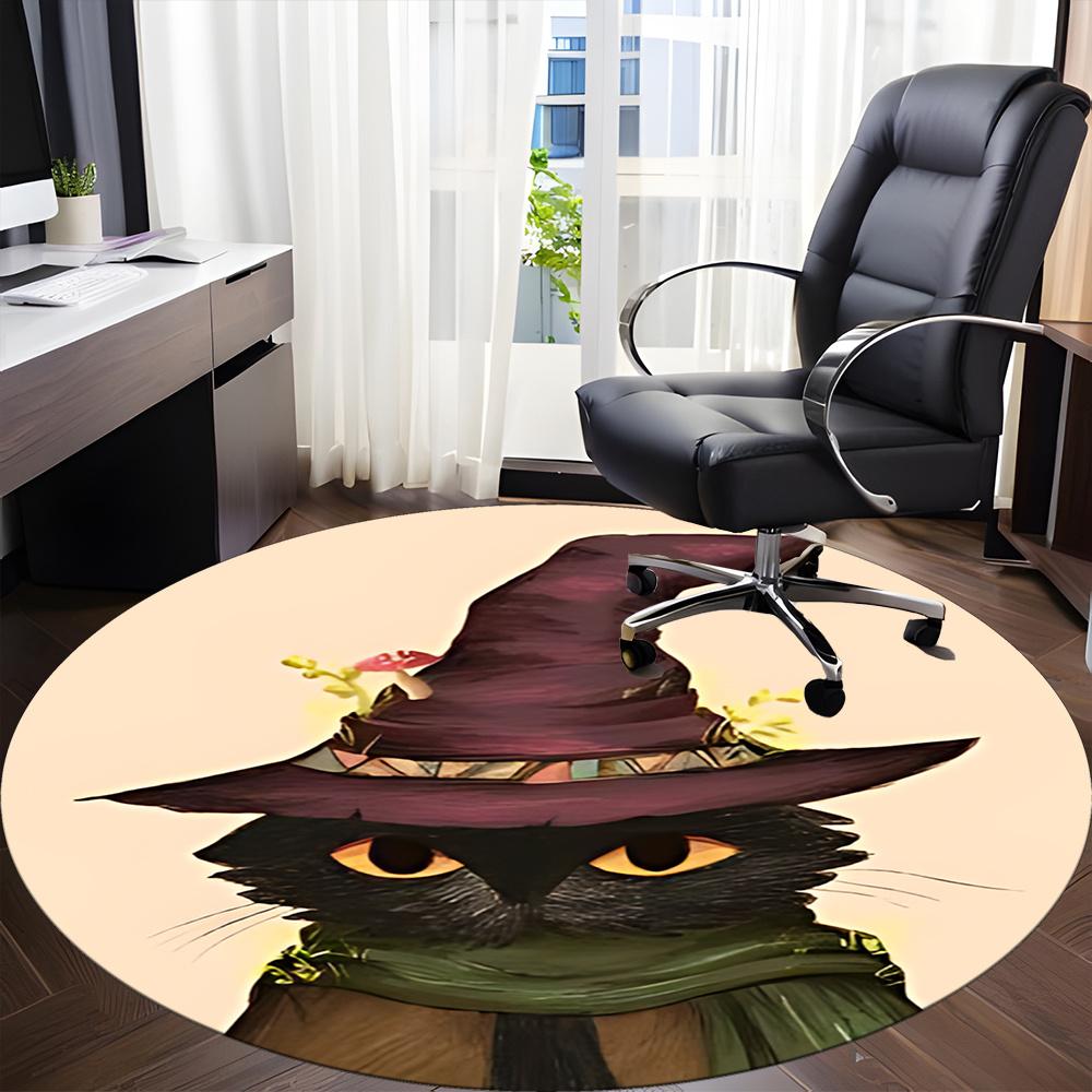1pc Witch Cat Office Round Area Rug, Indoor Mat Suitable ForOffice, Under Office Chairs Bedroom Living Room Home Decor, Room Deco q031