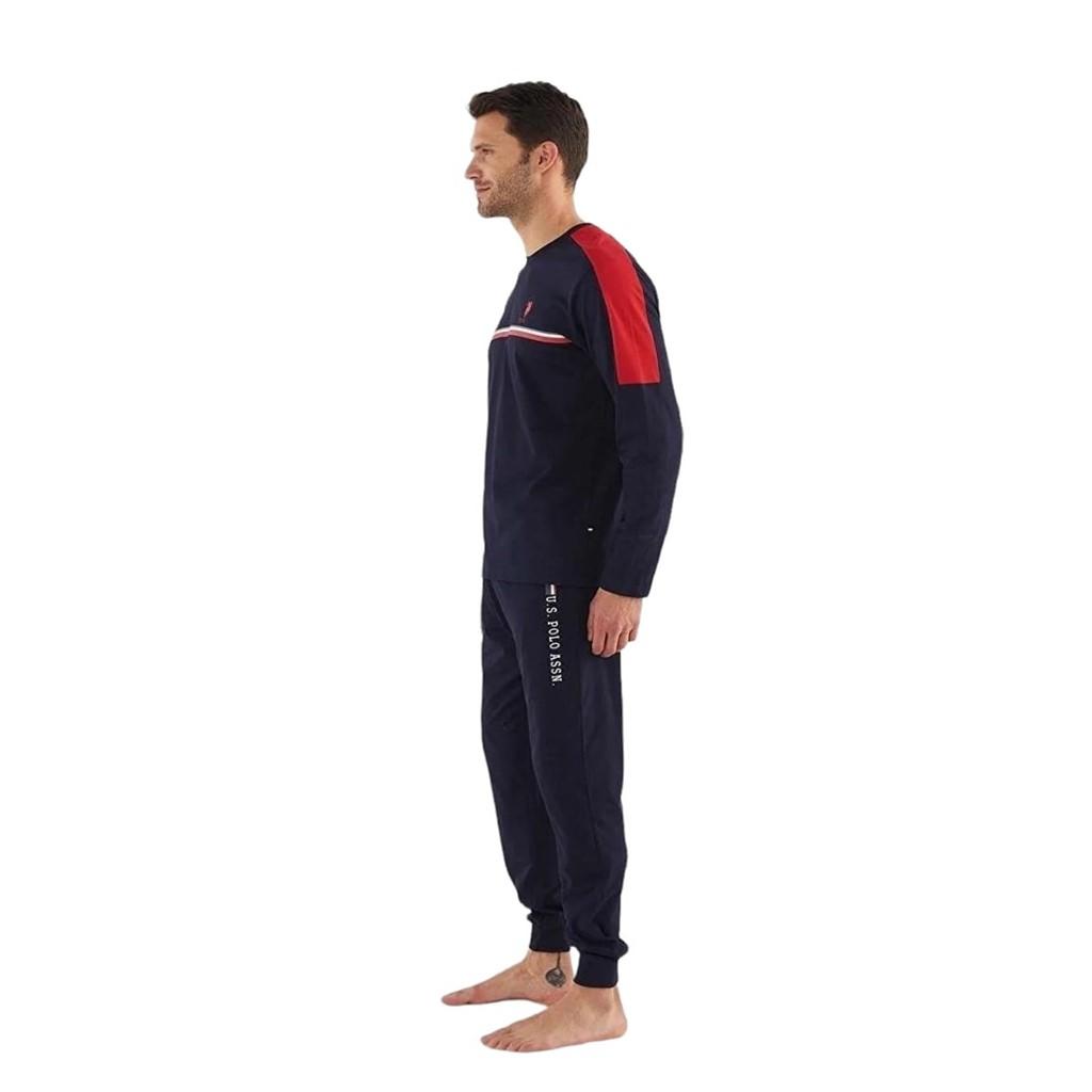 BAZA. Polo Assn. Costum de pijama pentru bărbați, bumbac, cu mânecă lungă, cu guler zero