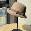 French High End Curled Woolen Mother's Hat for Women Retro Bow Fisherman Hat Autumn and Winter Rich Style Hat