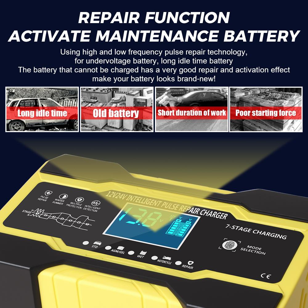 Schnelles Aufladen Auto Moto Blei Intelligentes Digitalanzeige Batterieladegerät Nass Trocken Blei Säure Batterie Vollautomatisch Autobatterieladegerät 12V/ 24V