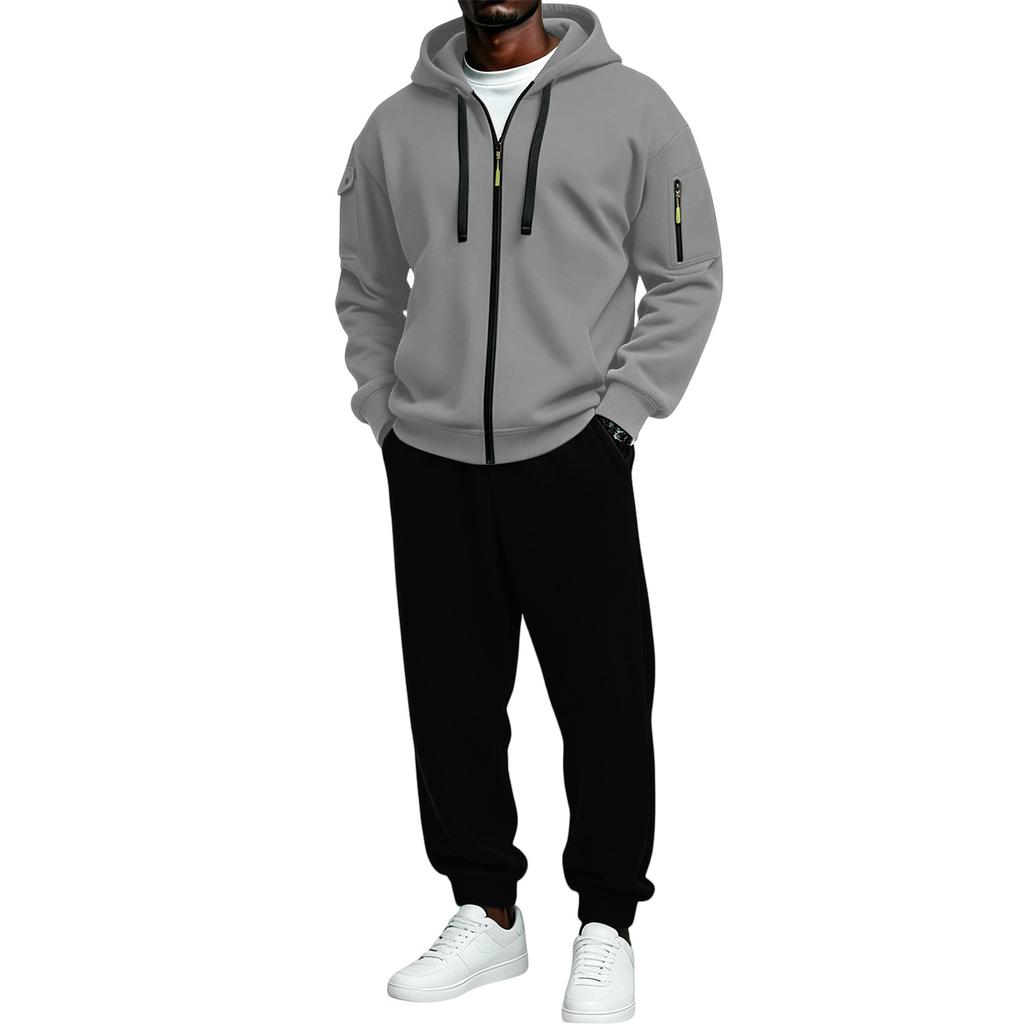 Men's Athletic Tracksuit Set with Full Zip Hoodie and Black Jogger Pants