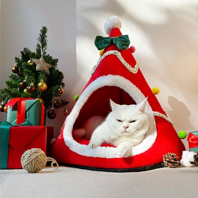 Christmas Tree Pet Bed Cozy Plush Cat Dog Bed Winter Soft Festive Gift Pet House Durable Holiday Decor for Small Medium Pets