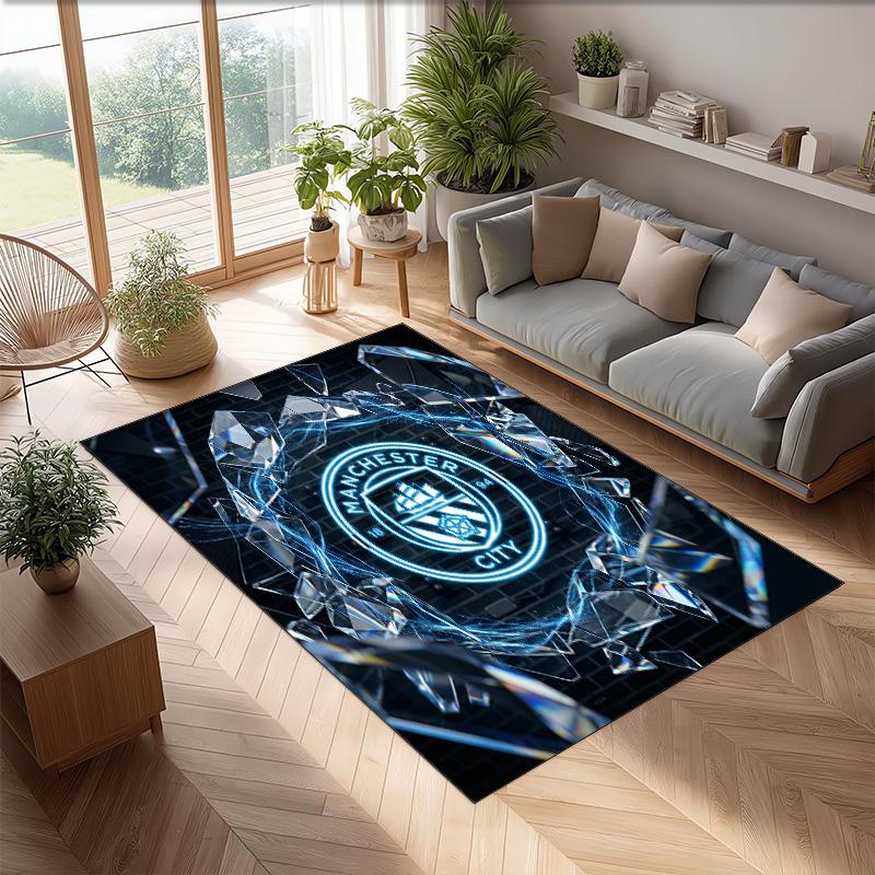 Manchester City Printed Flannel Area Rug Non Slip Soft Polyester Floor Carpet Indoor Decor Mat for Bedroom Living Room Sofa