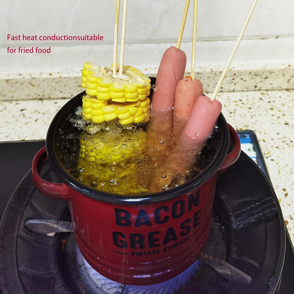 1pc, Oil Pot, Enamel Grease Container With Lid, Vintage Large Capacity Oil Storage Canister, Rustic Kitchen Decor