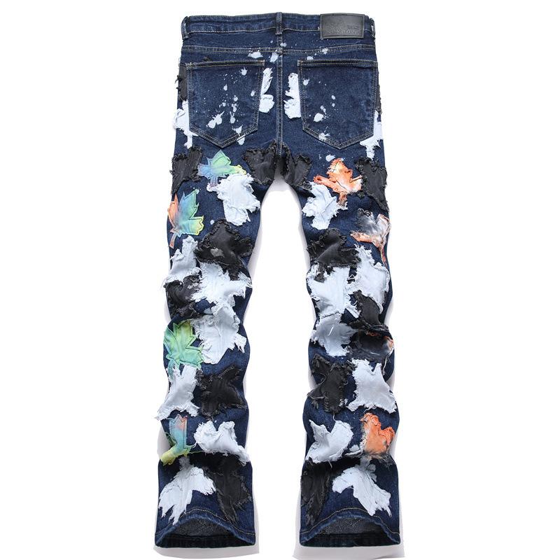 In-stock 2025 New Style Slim Straight Denim Jeans Five-pointed Star Teen Blue Mens Elastic Denim Trousers 3877