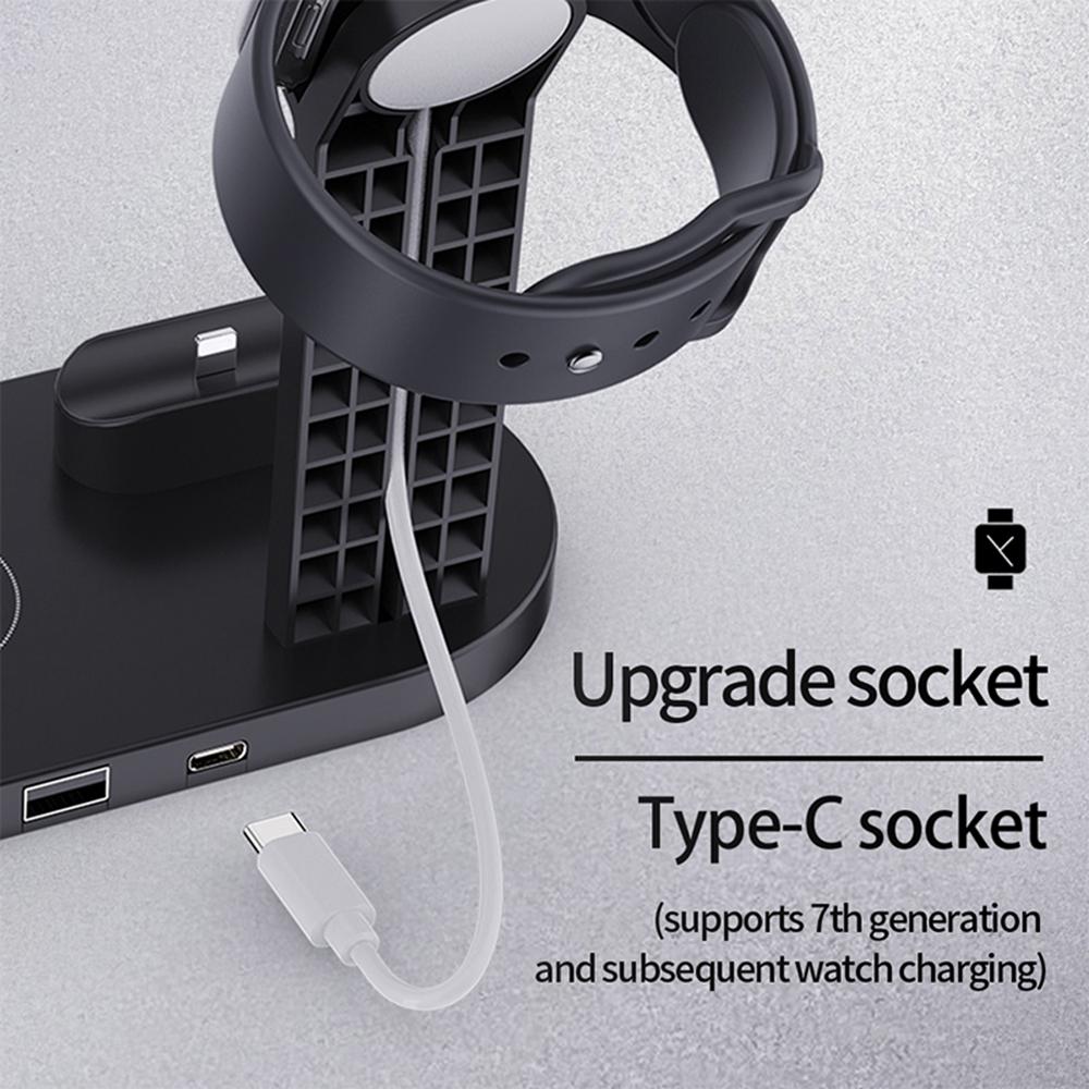 B-07 6-in-1 Desktop Phone Watch Earphone Charging Stand Wireless Charging Dock