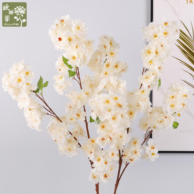 Simulated Feel Silk Cherry Blossoms Multi-layer Leaved Cherry Blossom Branches, Furniture Wedding Scene Fake Flowers