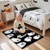 Halloween Bathroom Rug Spooky Black White Ghost Bath Mat for Halloween Bathroom Decor Non-Slip Washable Ghost Bath Rug for Front Doormat, Bedroom Rug