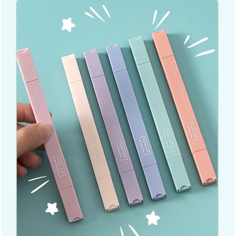 6-teiliges doppelseitiges Textmarker-Set, Kawaii-farbige Manga-Marker, Pastell-Briefpapier, Scrapbooking, Schulbedarf