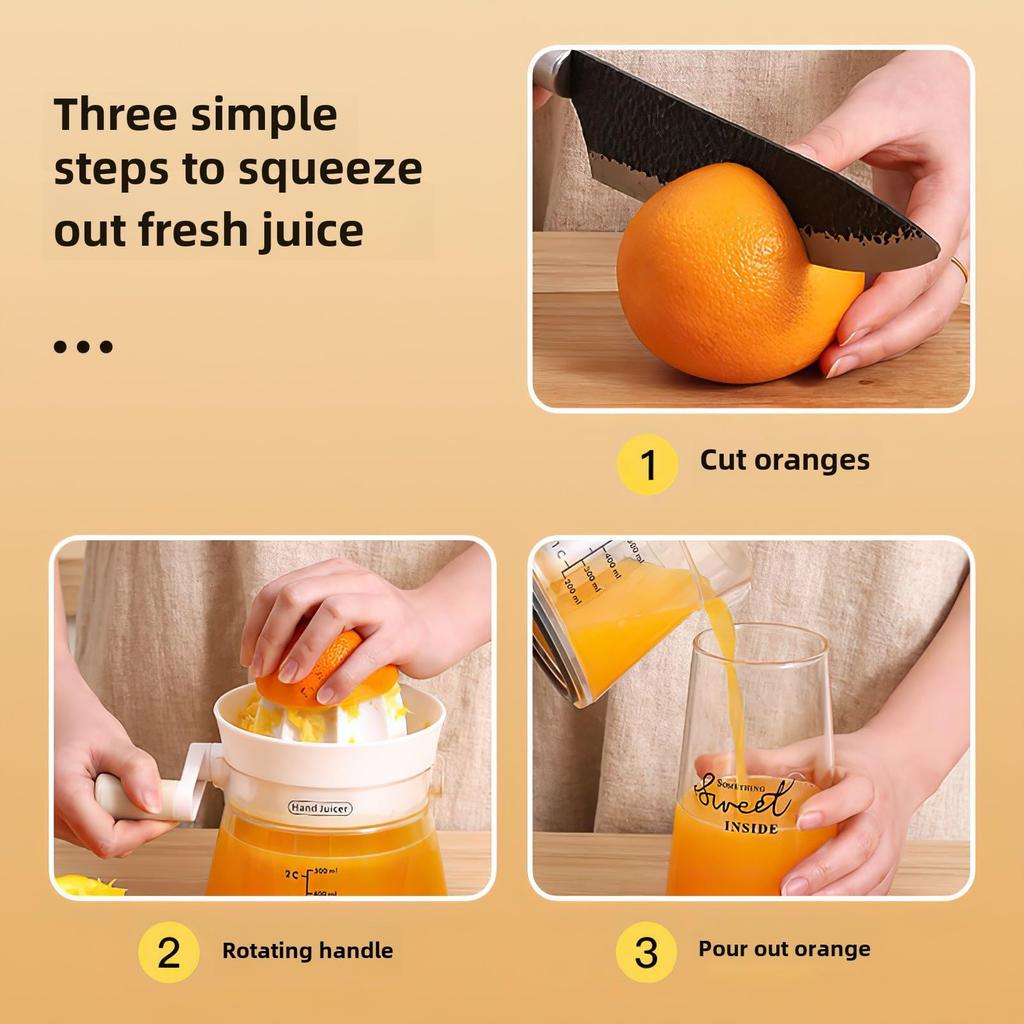 Easy Juicer Hand Cranked Fruit Squeezer Built-in Measuring Cup and Filter for Orange Lemon and Grapefruit Practical Kitchen Tool