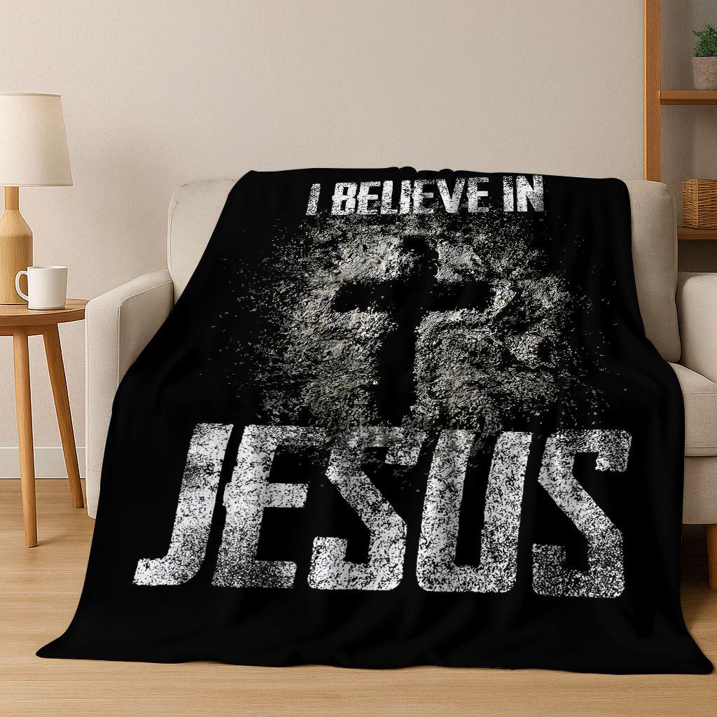 New Belief Cross Holy Bible Pray Jesus Flannel Blanket,Cozy Soft Throw Blanket for Home Bedroom Bed Sofa Picnic Cover Kids Gift